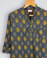 Olive Elegance – Printed Cotton Short Kurta